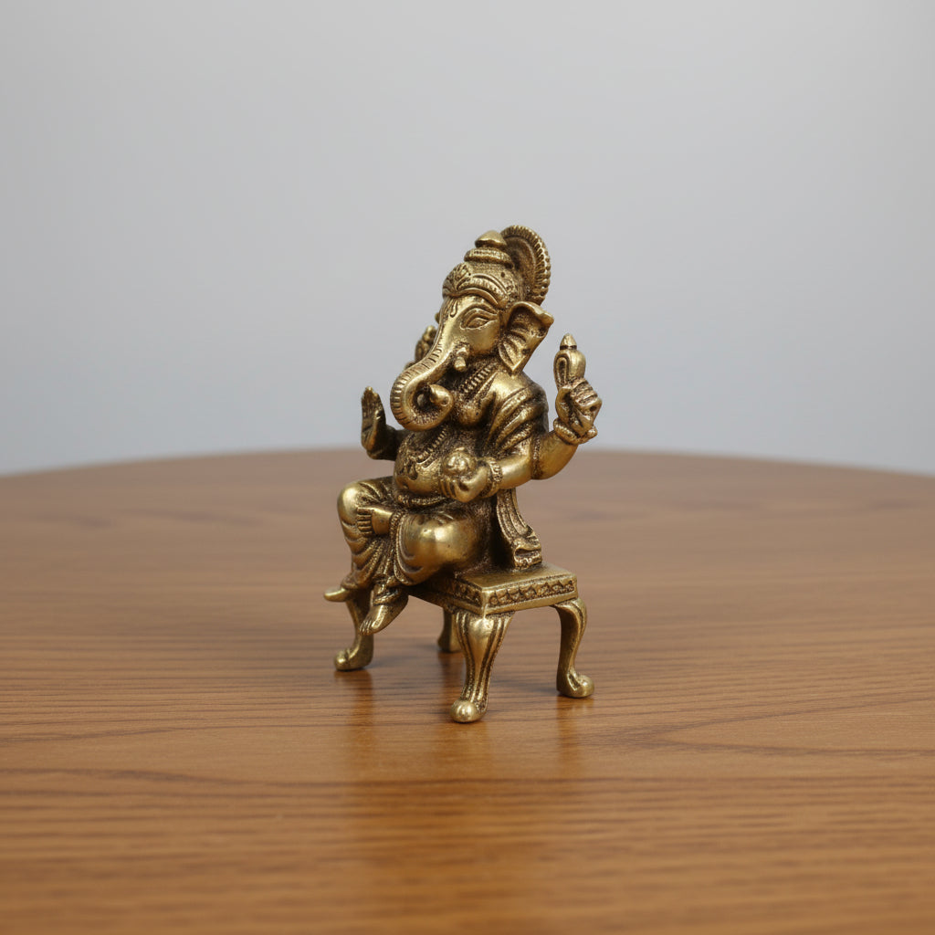 brass ganesh with stool small size for home temple